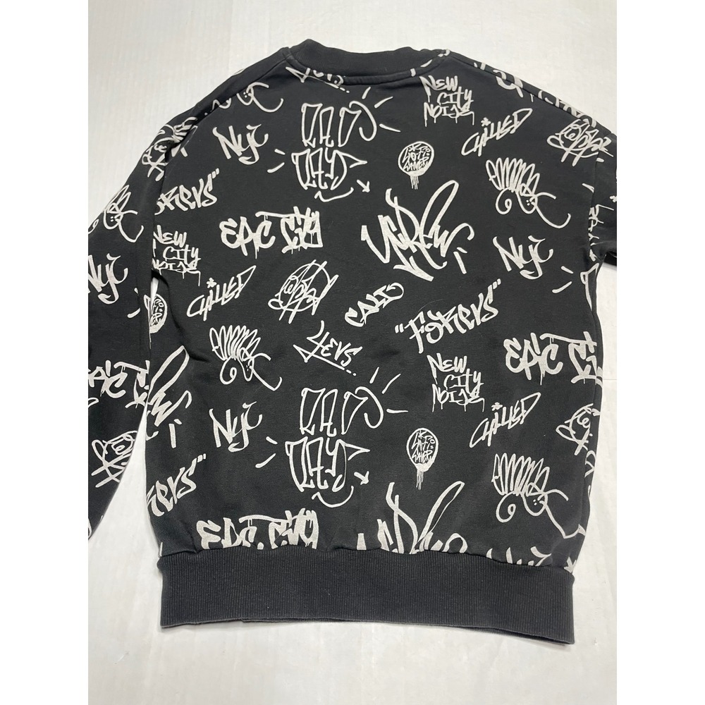H&M Kids Black Graffiti Print Crewneck Sweatshirt‎ Size 12 14